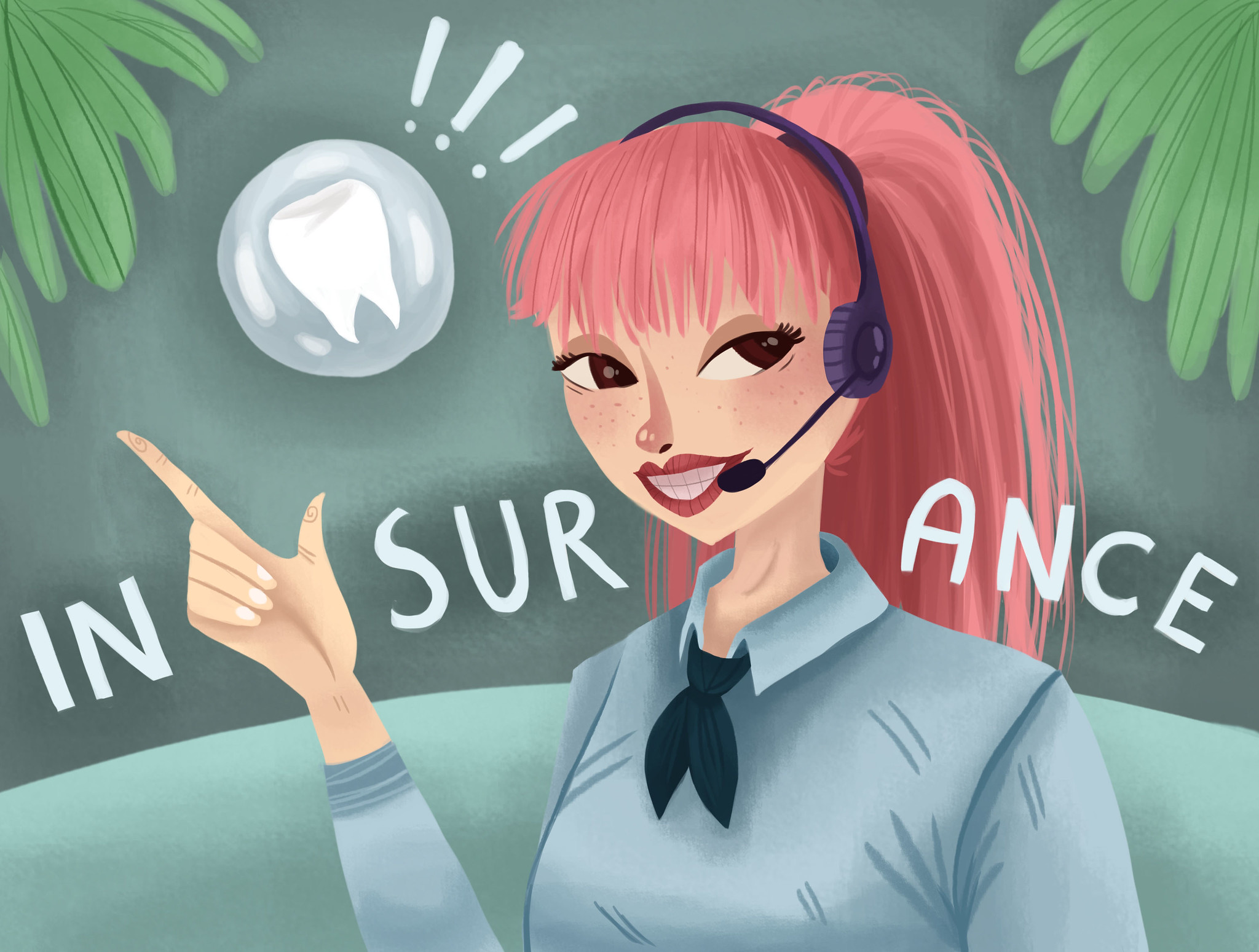 Illustration of a red-haired dental insurance agent